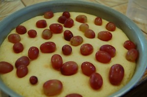 Part baked cake ready for more grapes